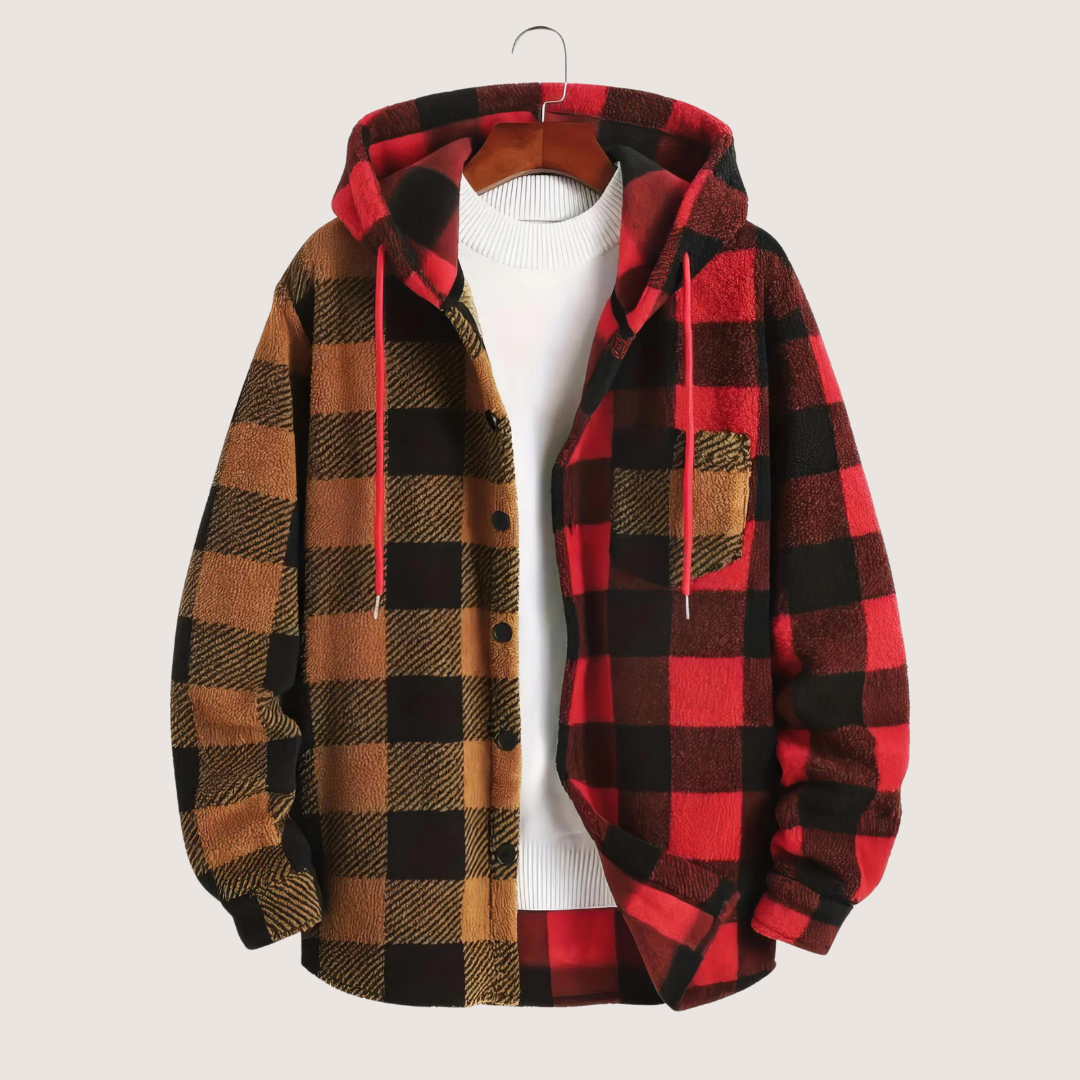 Fuzzy Flannel Colorblock Hooded Jacket