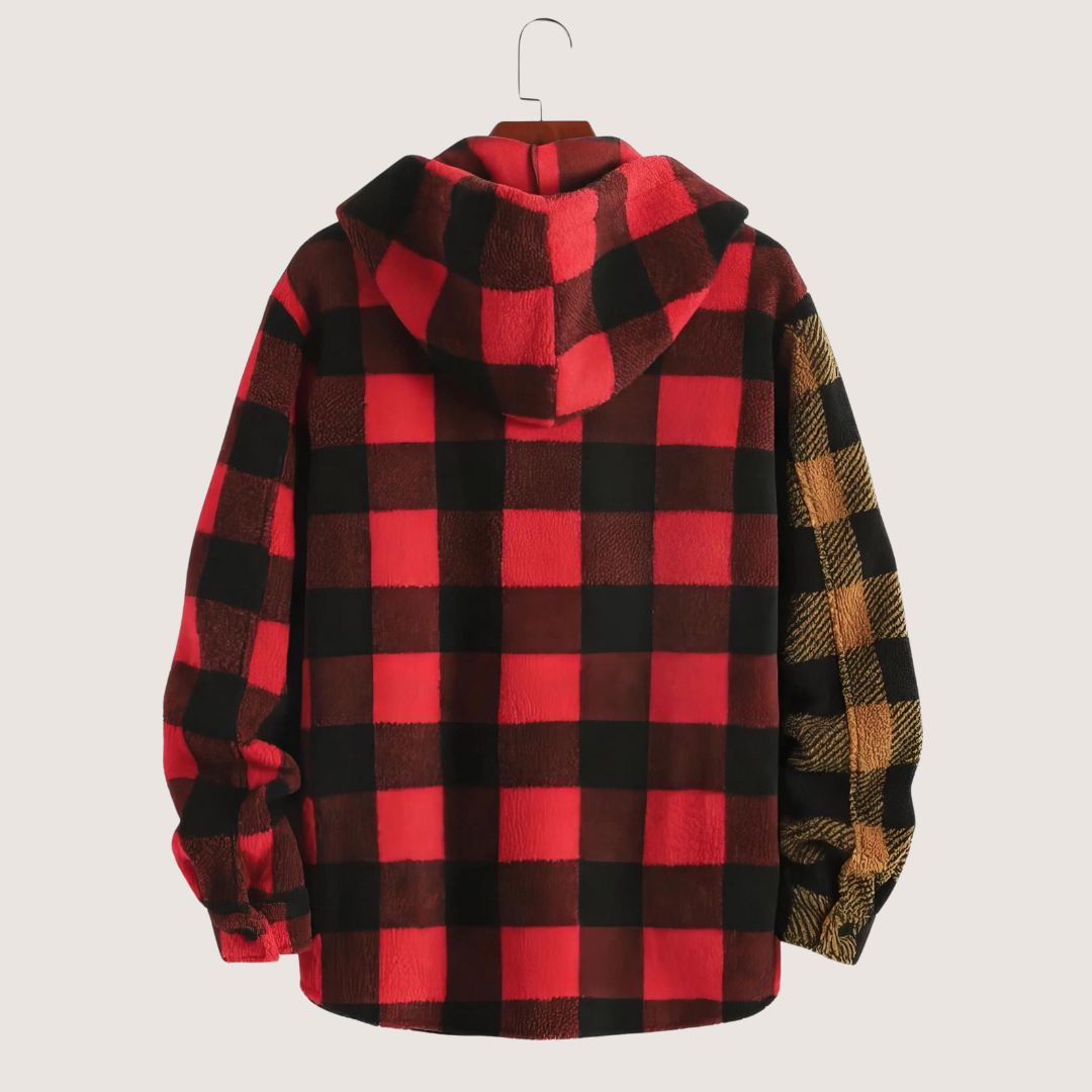 Fuzzy Flannel Colorblock Hooded Jacket