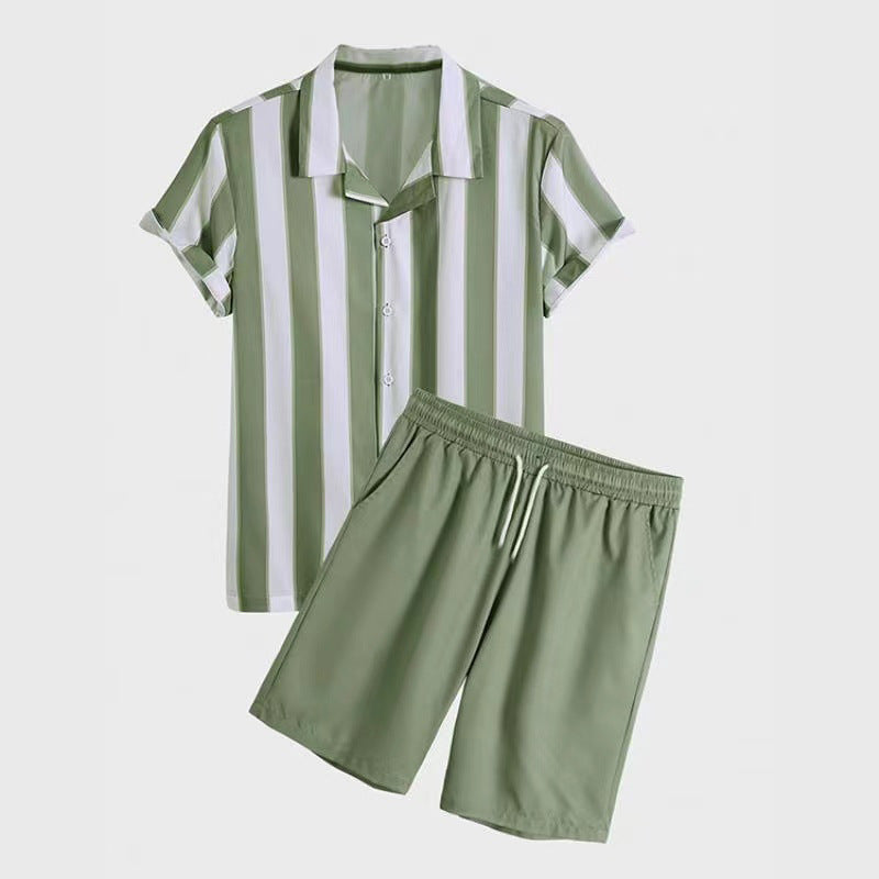 Green Striped Shoreline Shorts and Shirt Set