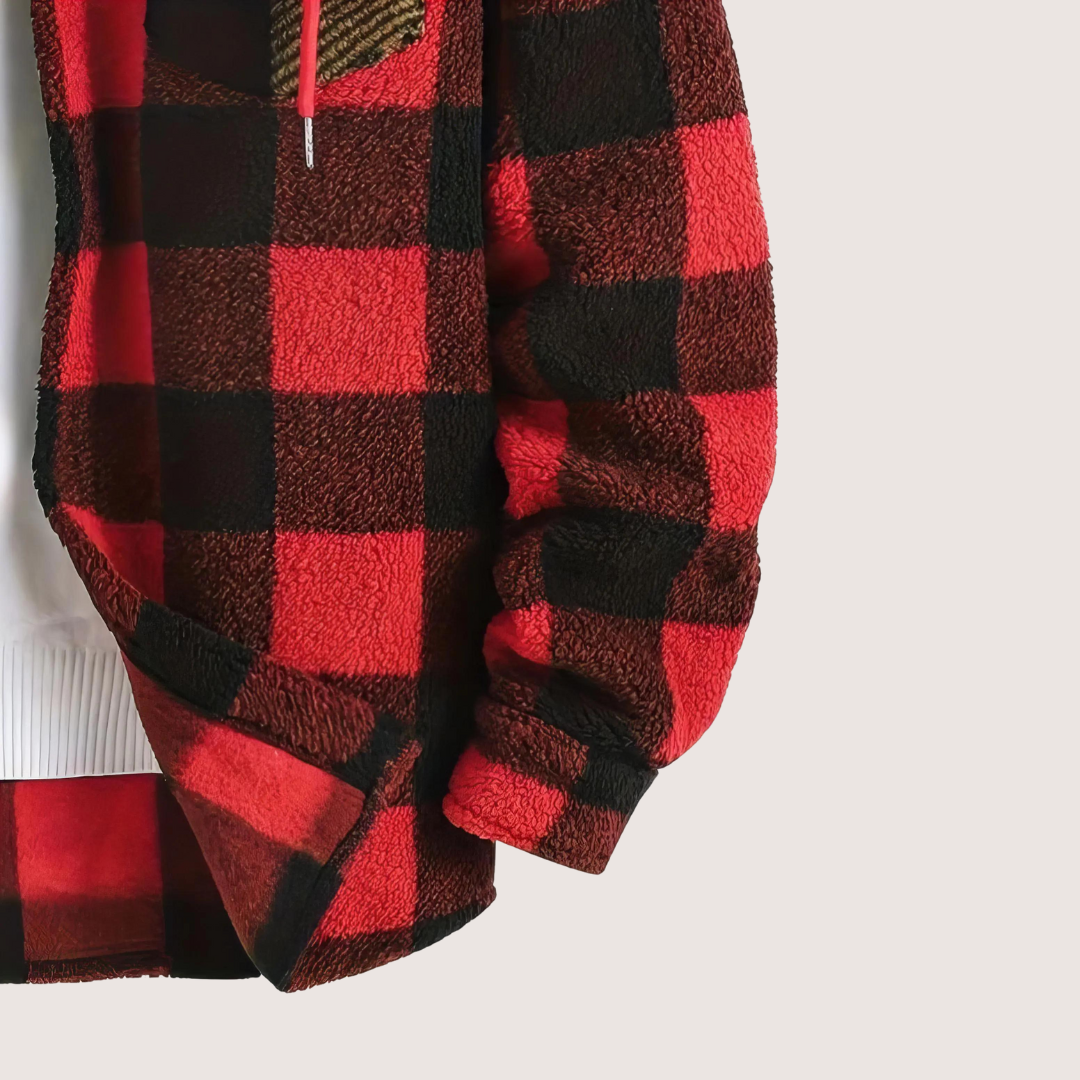 Fuzzy Flannel Colorblock Hooded Jacket