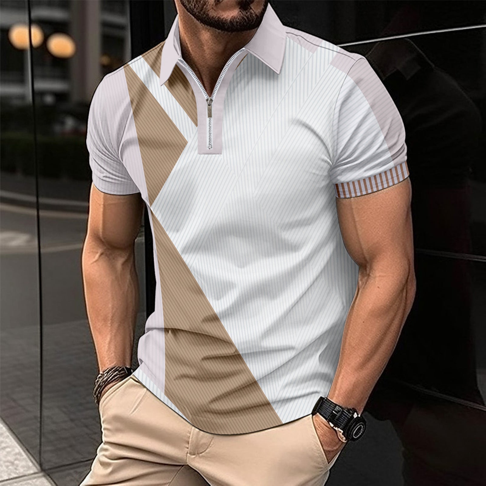 Geometric Short Sleeved Polo Shirt