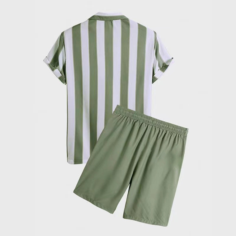 Green Striped Shoreline Shorts and Shirt Set